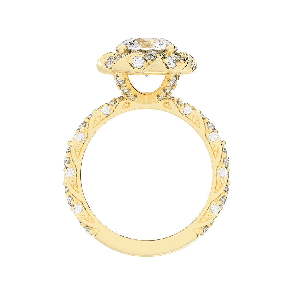 Halistraire Floral Style Round Cut Halo Lab Diamond Ring