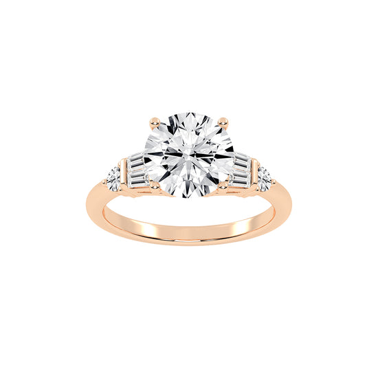 Bravalia Tapered Baguette Round Cut Side Stone Lab Diamond Ring