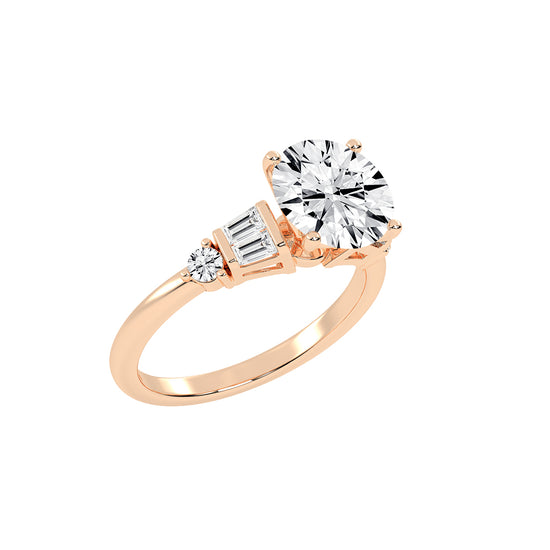 Bravalia Tapered Baguette Round Cut Side Stone Lab Diamond Ring