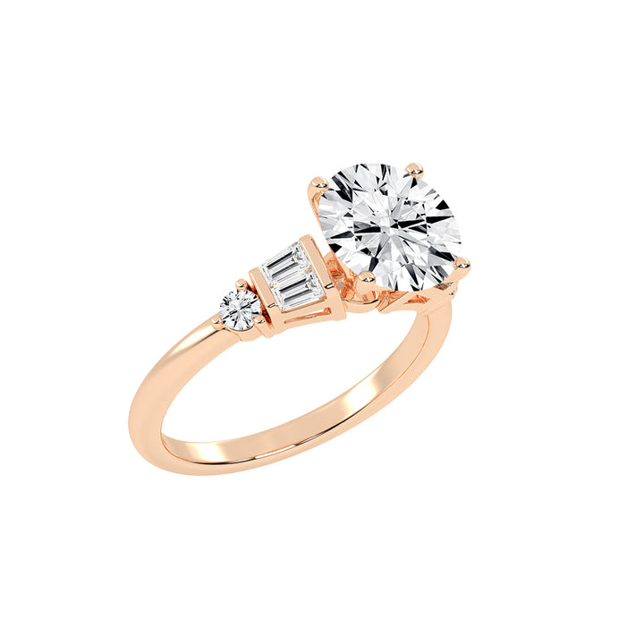 Bravalia Tapered Baguette Round Cut Side Stone Lab Diamond Ring