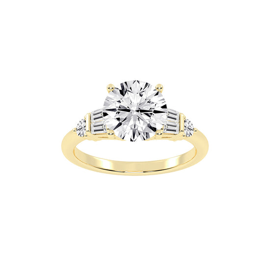 Bravalia Tapered Baguette Round Cut Side Stone Lab Diamond Ring