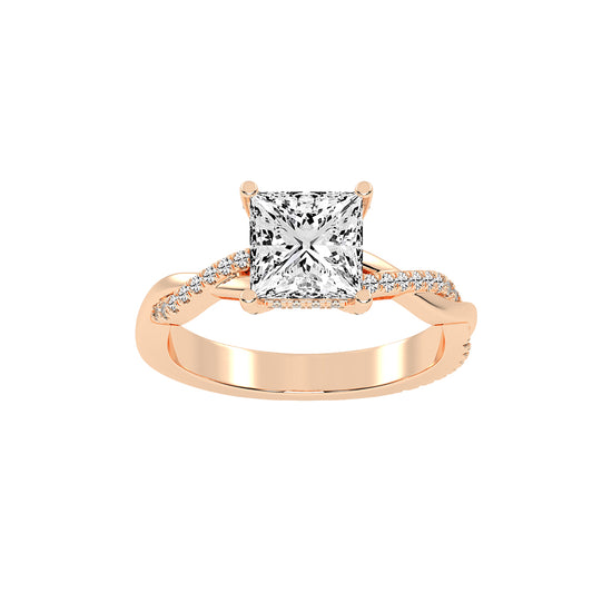 Gloriane  Twist Princess Cut Side Stone Lab Diamond Ring
