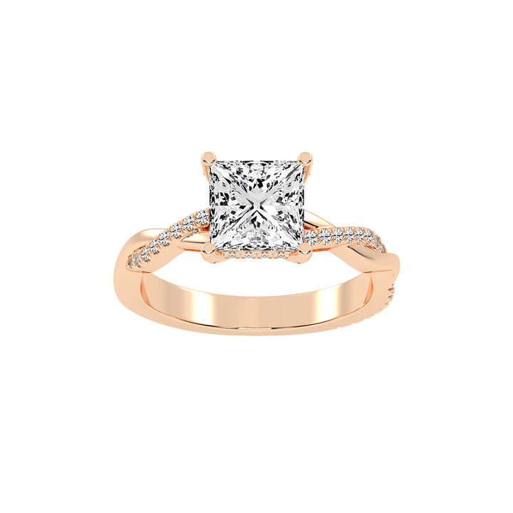 Gloriane  Twist Princess Cut Side Stone Lab Diamond Ring