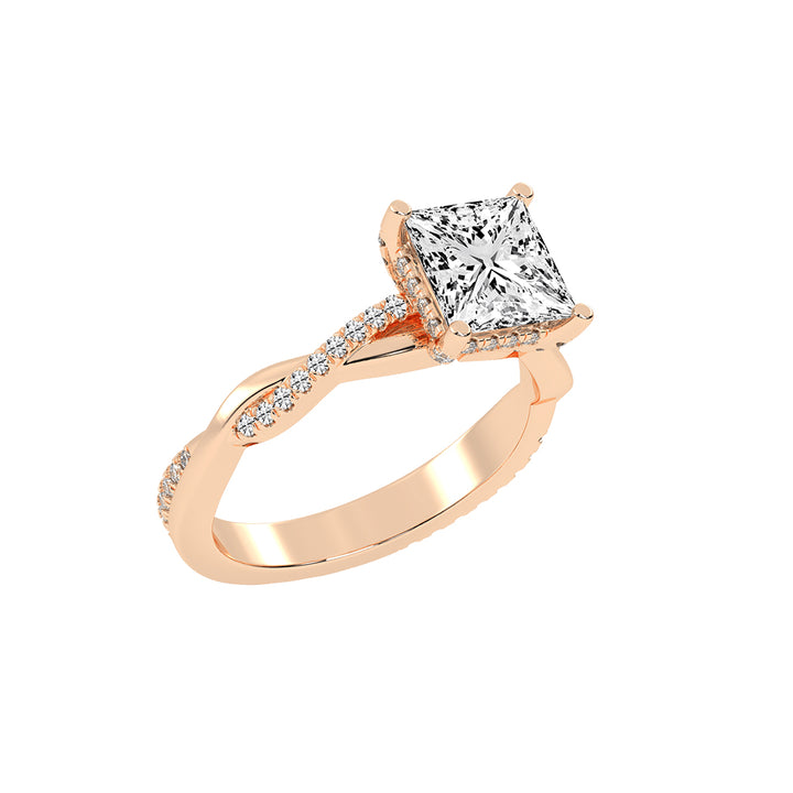 Gloriane  Twist Princess Cut Side Stone Lab Diamond Ring