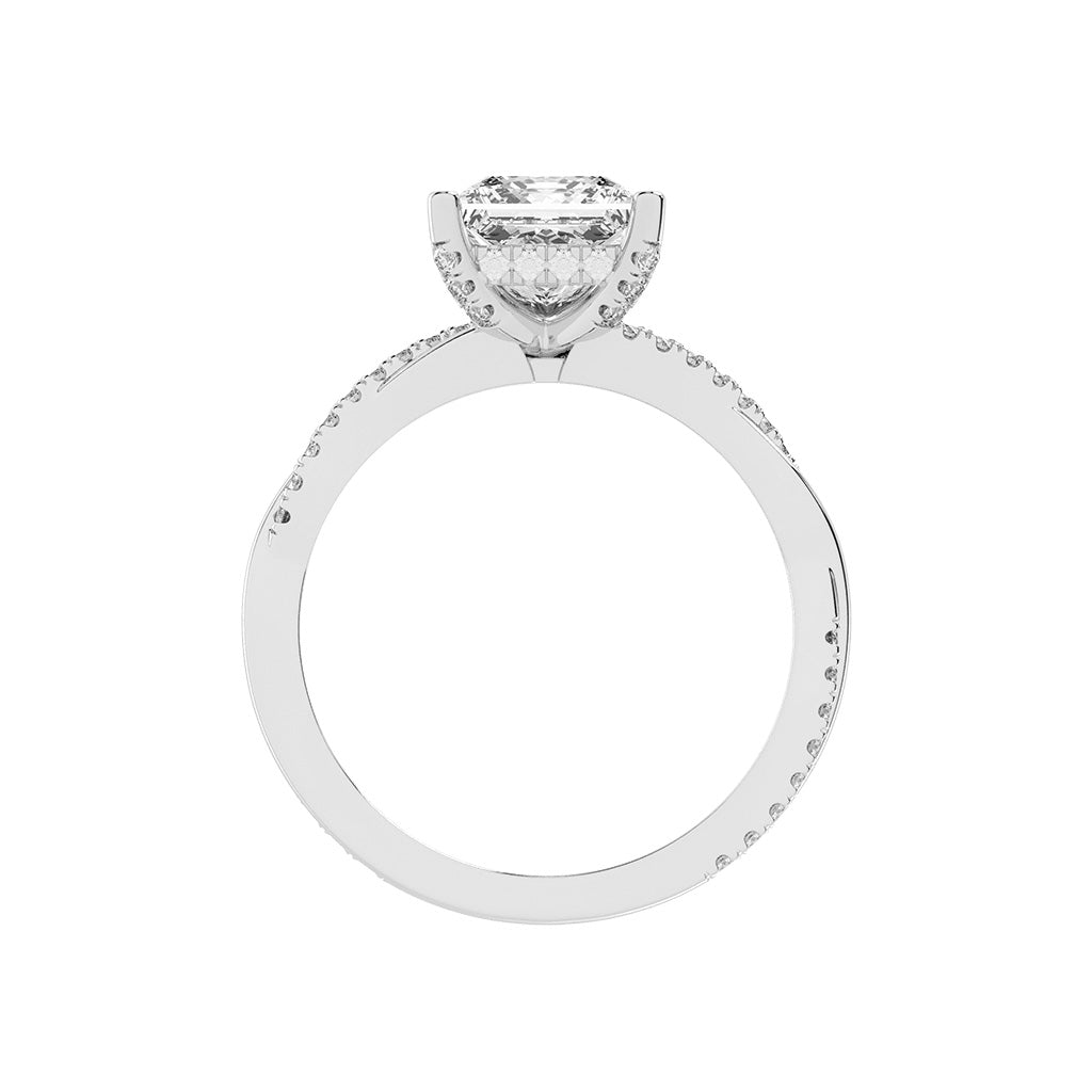Gloriane  Twist Princess Cut Side Stone Lab Diamond Ring