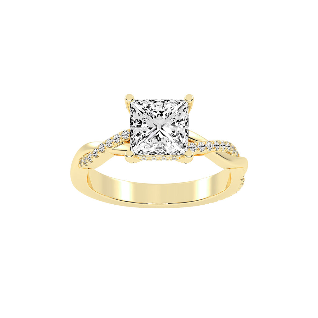 Gloriane  Twist Princess Cut Side Stone Lab Diamond Ring