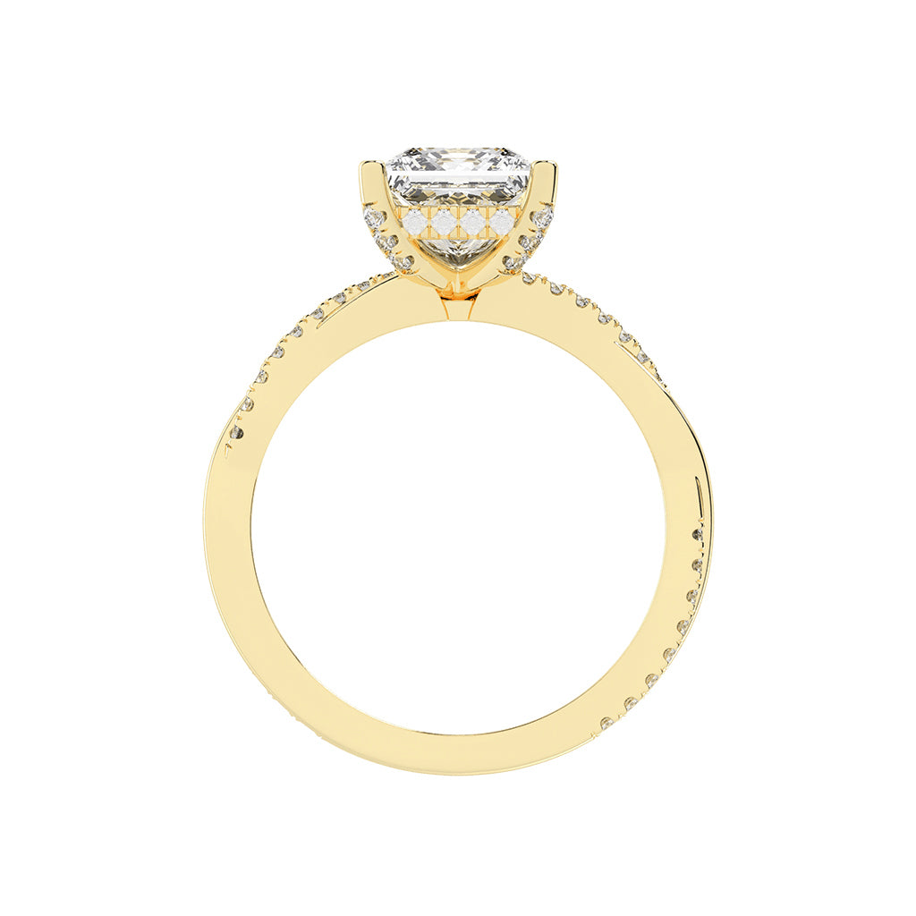 Gloriane  Twist Princess Cut Side Stone Lab Diamond Ring