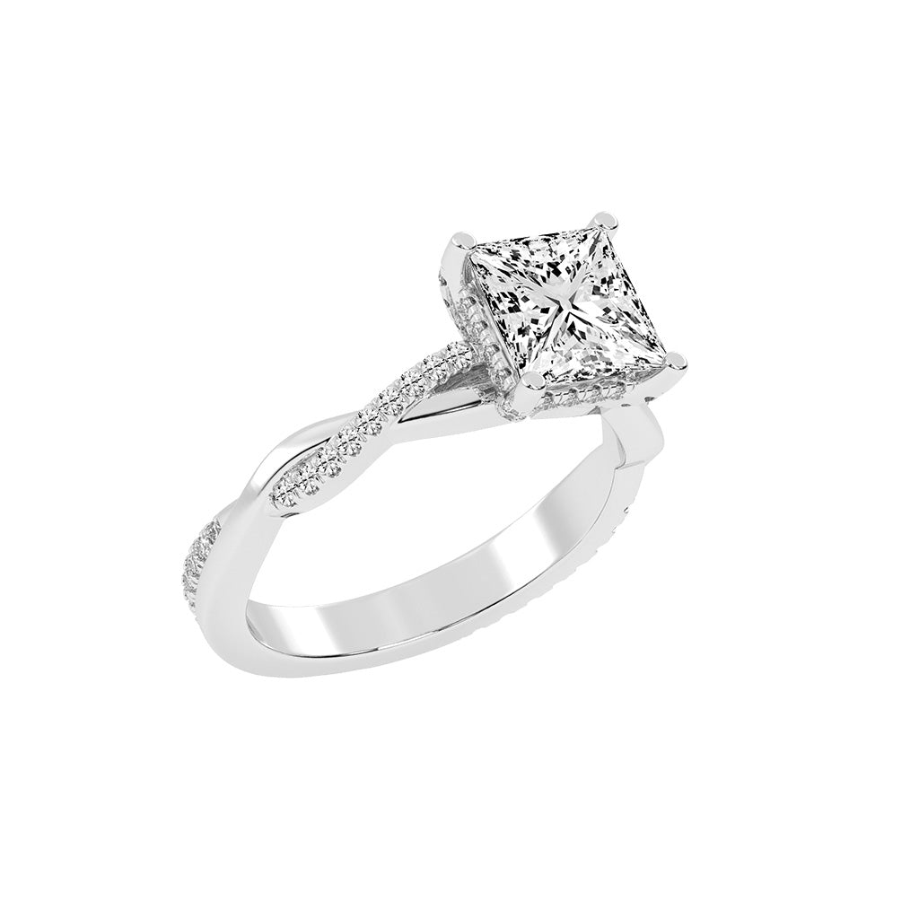 Gloriane  Twist Princess Cut Side Stone Lab Diamond Ring