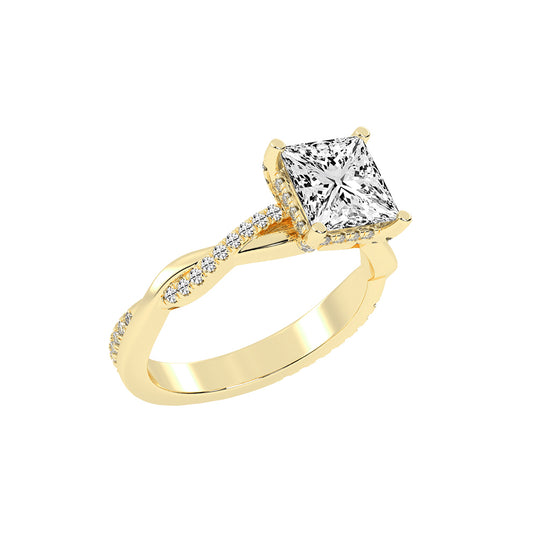 Gloriane  Twist Princess Cut Side Stone Lab Diamond Ring