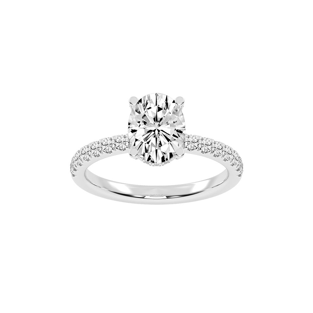 Glimare Oval Cut Side Stone Lab Diamond Ring