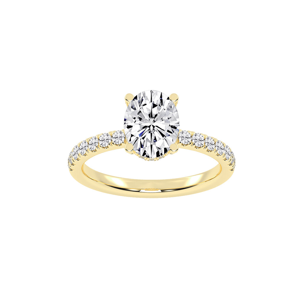 Glimare Oval Cut Side Stone Lab Diamond Ring