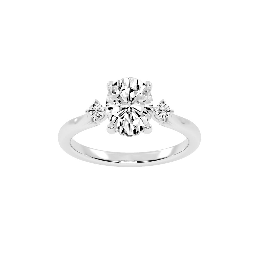 Trinara Four Prong Oval Cut Three Stone Lab Diamond Ring