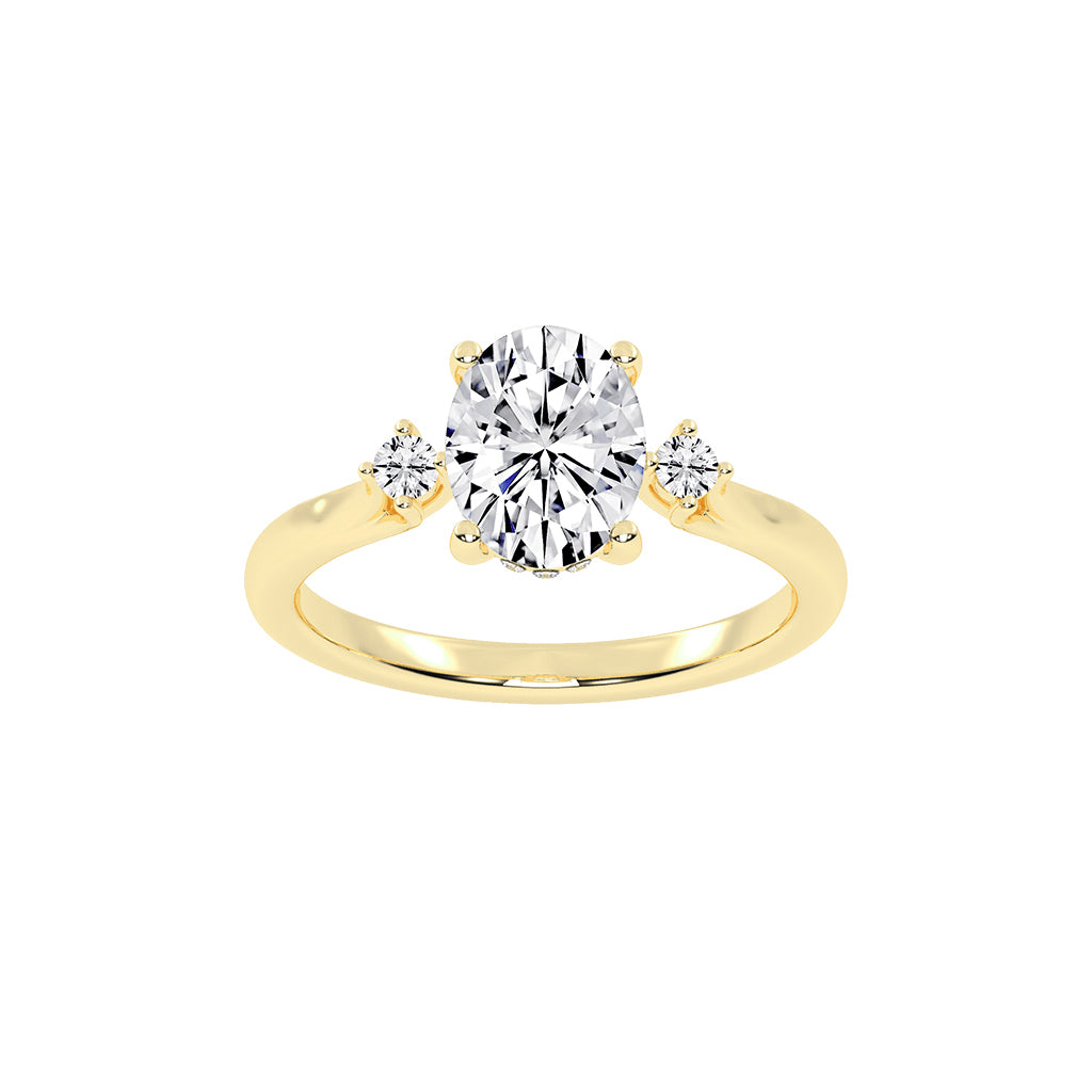Trinara Four Prong Oval Cut Three Stone Lab Diamond Ring