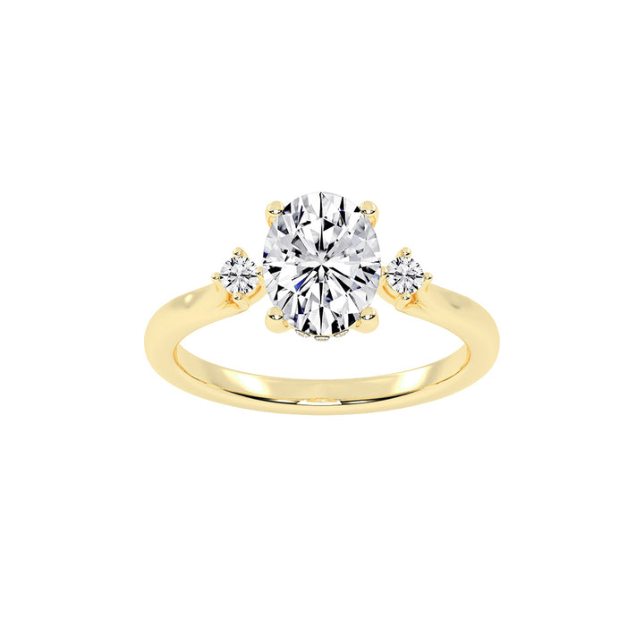 Trinara Four Prong Oval Cut Three Stone Lab Diamond Ring