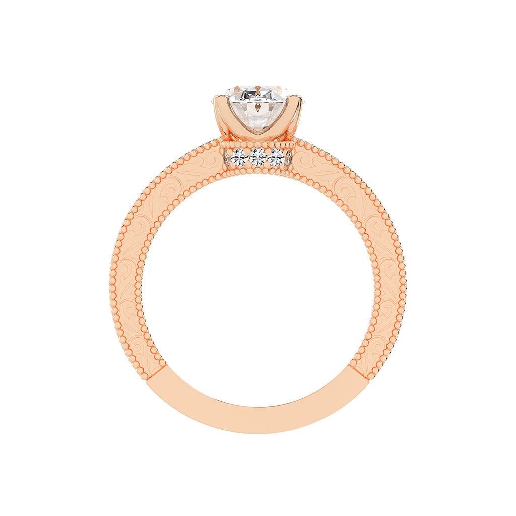 Trioside Filigree Oval Cut Side Stone Lab Diamond Ring