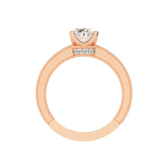 Trioside Filigree Oval Cut Side Stone Lab Diamond Ring