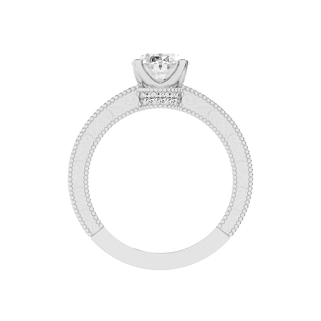 Trioside Filigree Oval Cut Side Stone Lab Diamond Ring