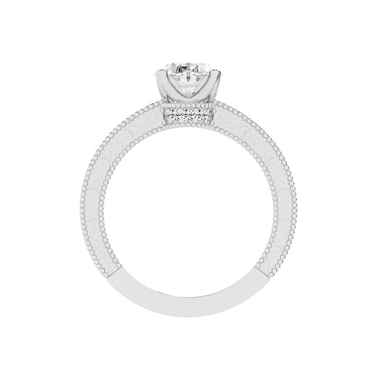 Trioside Filigree Oval Cut Side Stone Lab Diamond Ring