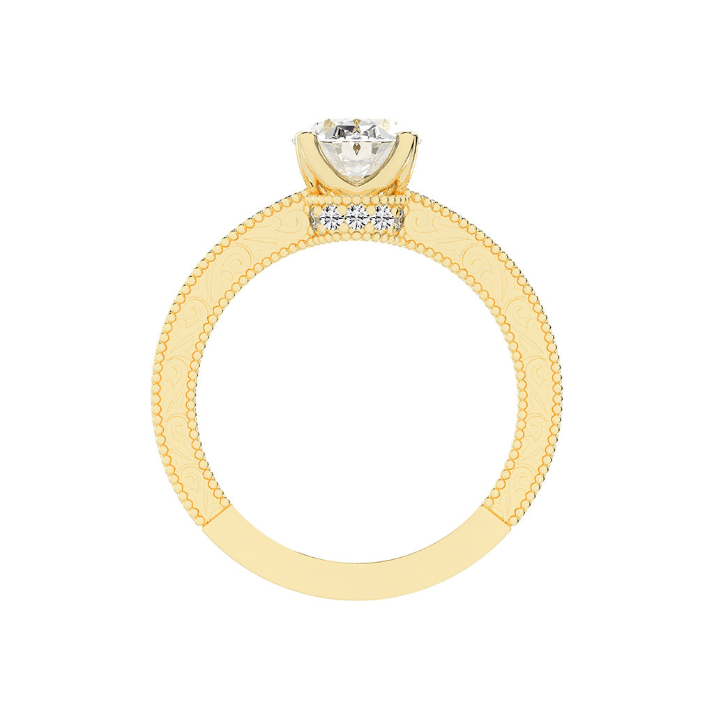 Trioside Filigree Oval Cut Side Stone Lab Diamond Ring
