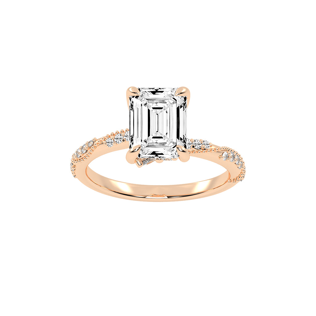 Siderelle Emerald Cut Side Stone Lab Diamond Ring