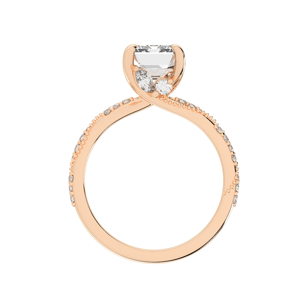 Siderelle Emerald Cut Side Stone Lab Diamond Ring