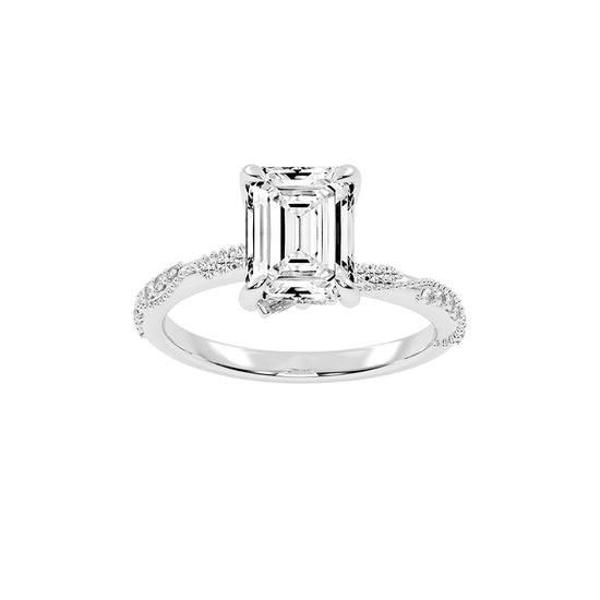 Siderelle Emerald Cut Side Stone Lab Diamond Ring