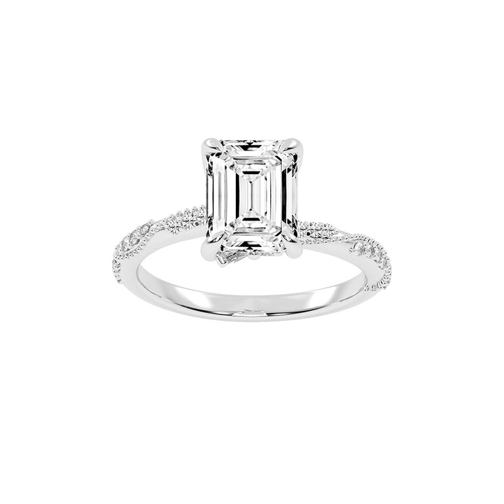 Siderelle Emerald Cut Side Stone Lab Diamond Ring