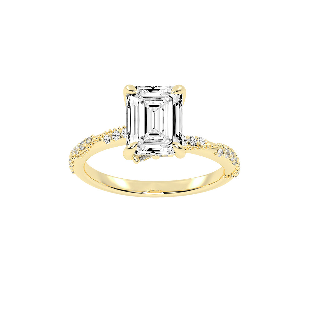 Siderelle Emerald Cut Side Stone Lab Diamond Ring