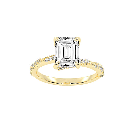 Siderelle Emerald Cut Side Stone Lab Diamond Ring