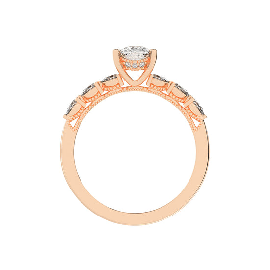 Diasona Claw Cushion Cut Side Stone Lab Diamond Ring
