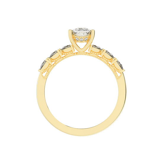 Diasona Claw Cushion Cut Side Stone Lab Diamond Ring