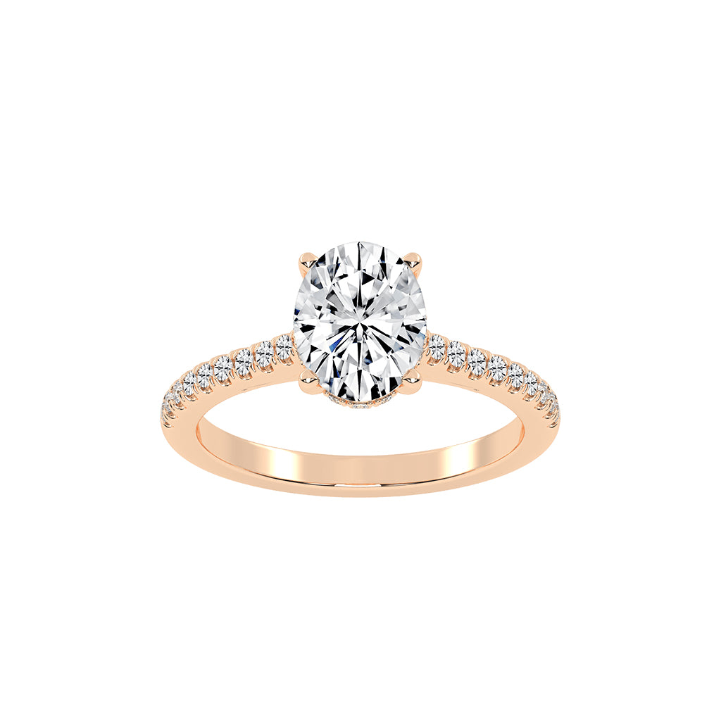 Crystovia  Shared Setting Oval Cut Side Stone Lab Diamond Ring