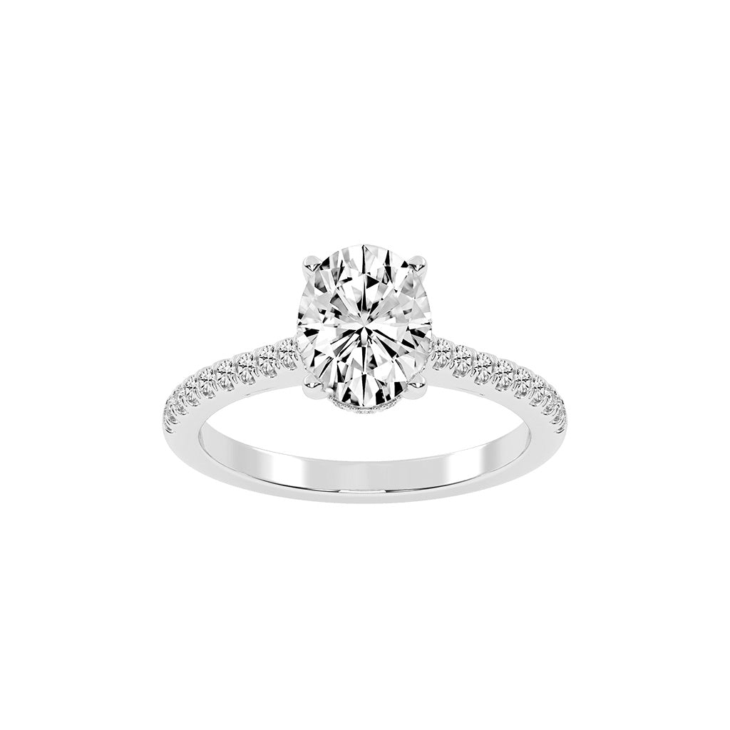 Crystovia  Shared Setting Oval Cut Side Stone Lab Diamond Ring