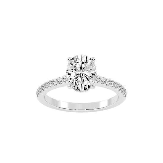 Crystovia  Shared Setting Oval Cut Side Stone Lab Diamond Ring