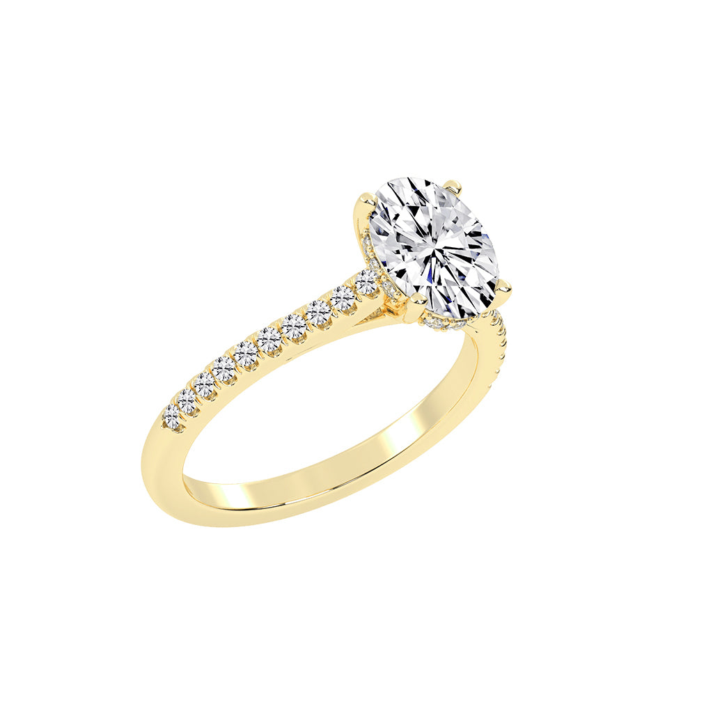 Crystovia  Shared Setting Oval Cut Side Stone Lab Diamond Ring