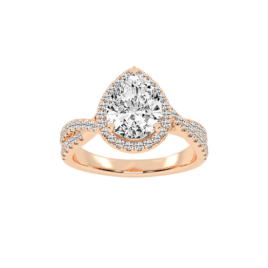 Haliovante Split Shank Pear Cut Halo Lab Diamond Ring