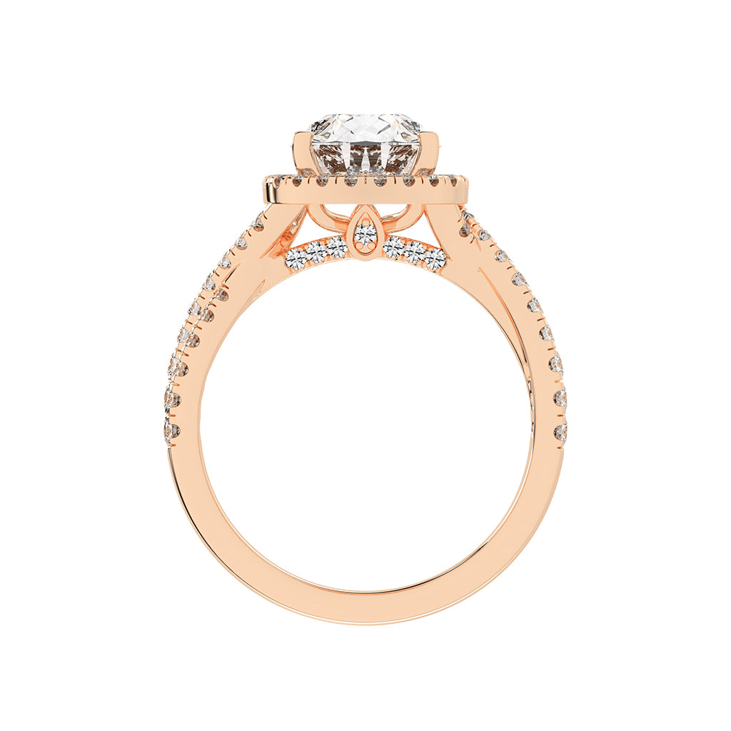 Haliovante Split Shank Pear Cut Halo Lab Diamond Ring