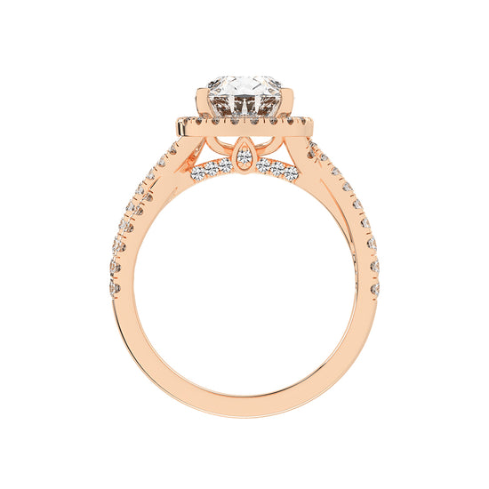Haliovante Split Shank Pear Cut Halo Lab Diamond Ring
