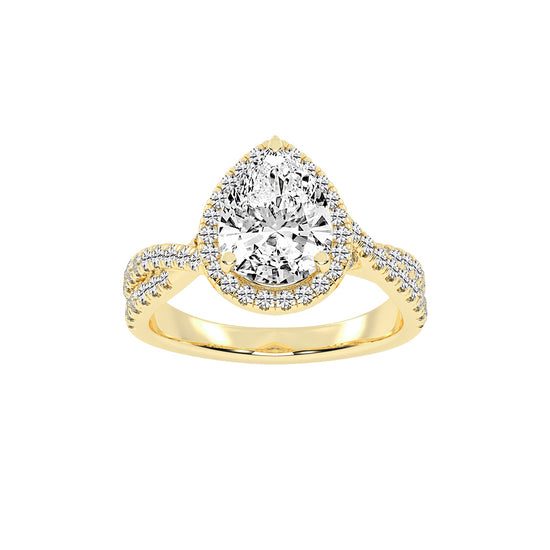 Haliovante Split Shank Pear Cut Halo Lab Diamond Ring
