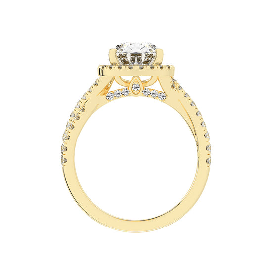 Haliovante Split Shank Pear Cut Halo Lab Diamond Ring