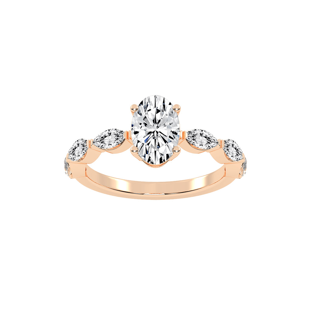 Lustris  Vintage Inspired Oval Cut Side Stone Lab Diamond Ring