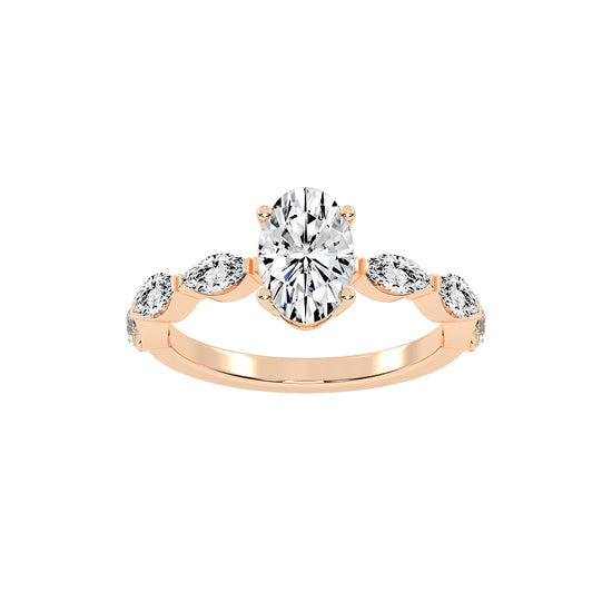 Lustris  Vintage Inspired Oval Cut Side Stone Lab Diamond Ring