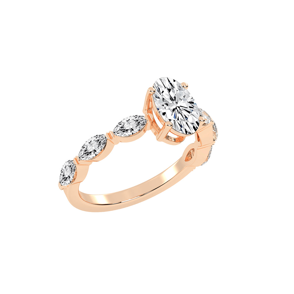 Lustris  Vintage Inspired Oval Cut Side Stone Lab Diamond Ring