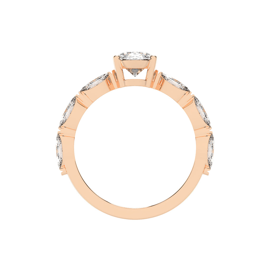 Lustris  Vintage Inspired Oval Cut Side Stone Lab Diamond Ring