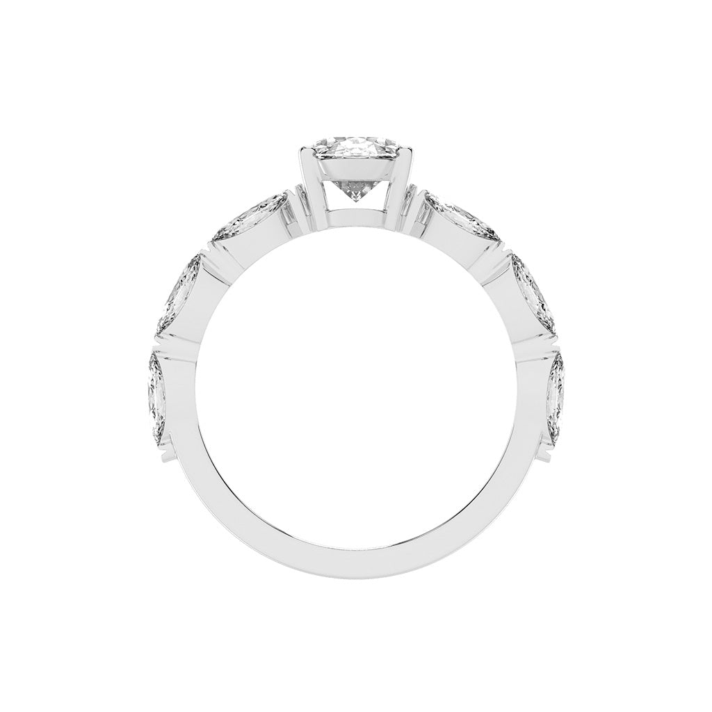 Lustris  Vintage Inspired Oval Cut Side Stone Lab Diamond Ring