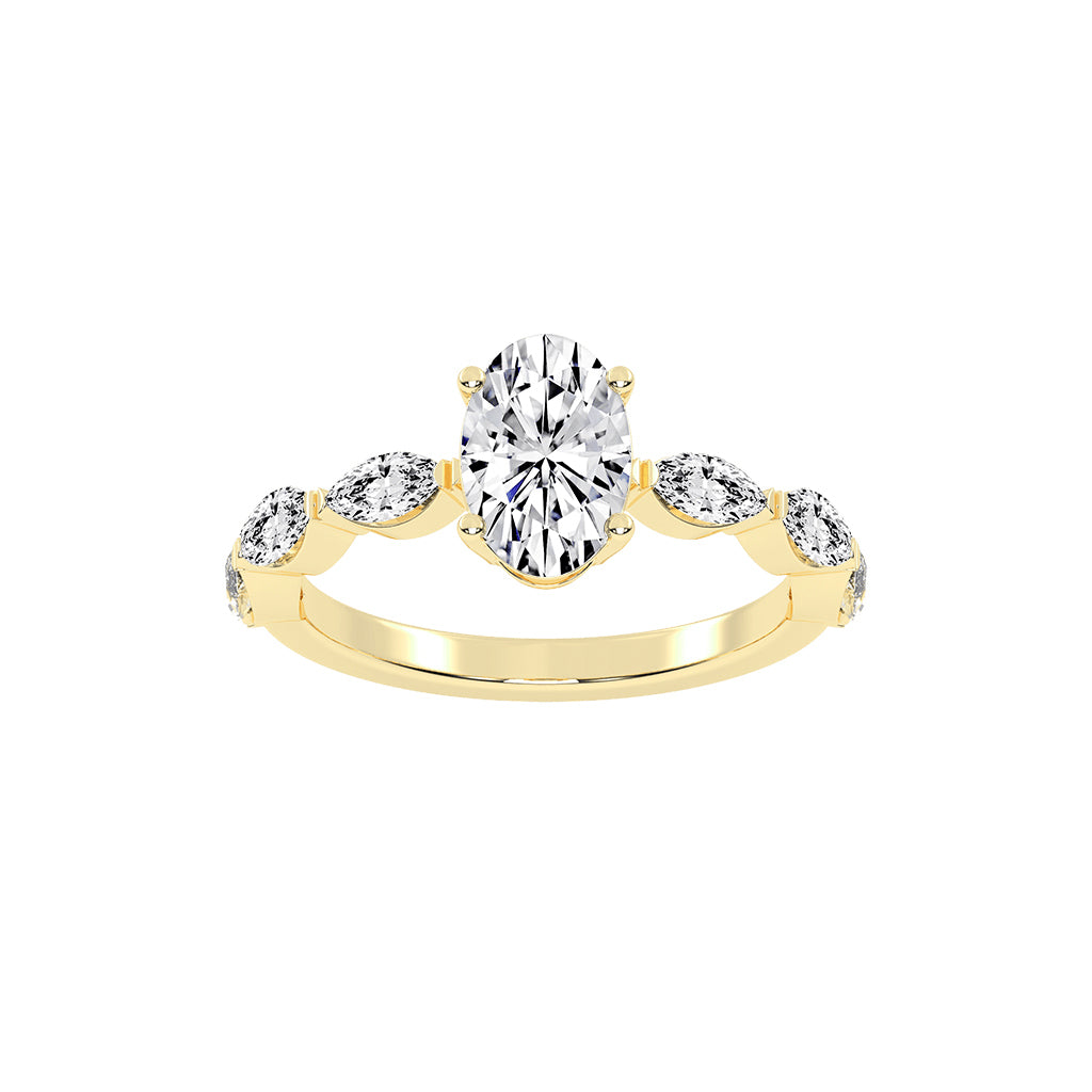Lustris  Vintage Inspired Oval Cut Side Stone Lab Diamond Ring