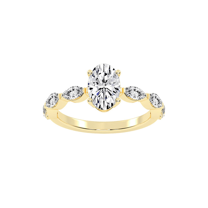 Lustris  Vintage Inspired Oval Cut Side Stone Lab Diamond Ring