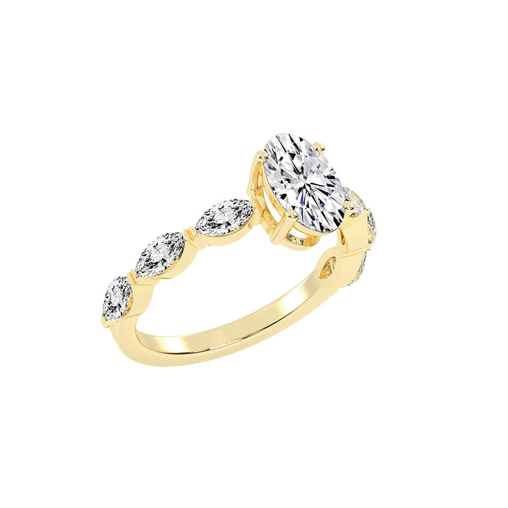Lustris  Vintage Inspired Oval Cut Side Stone Lab Diamond Ring