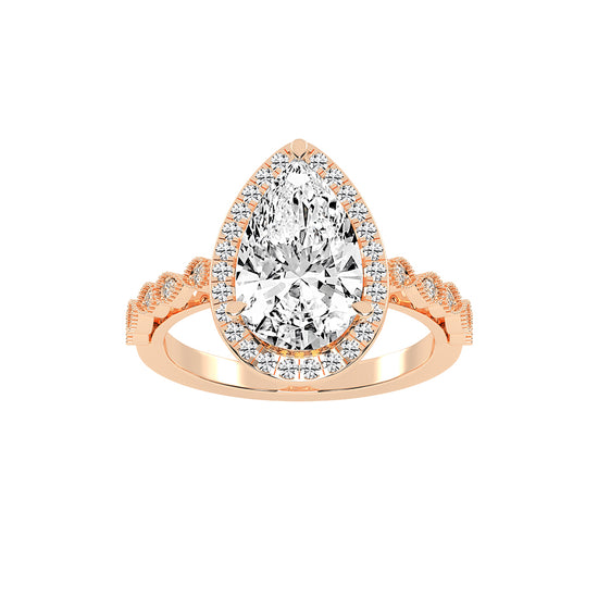 Haliviera Bezel Setting Pear Cut Halo Lab Diamond Ring