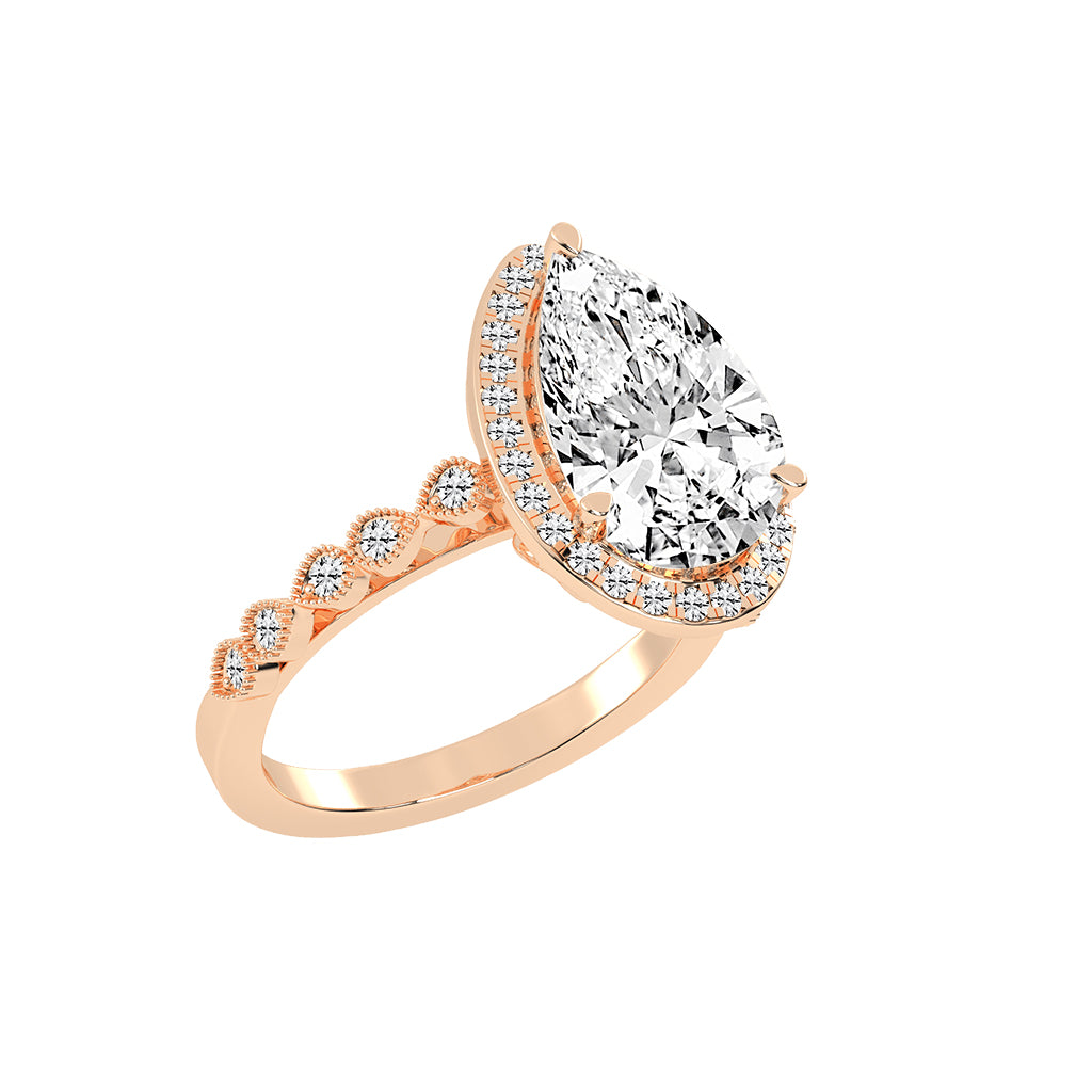 Haliviera Bezel Setting Pear Cut Halo Lab Diamond Ring